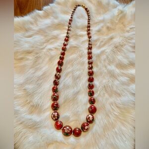 Antique Chinese Porcelain Red Floral Necklace